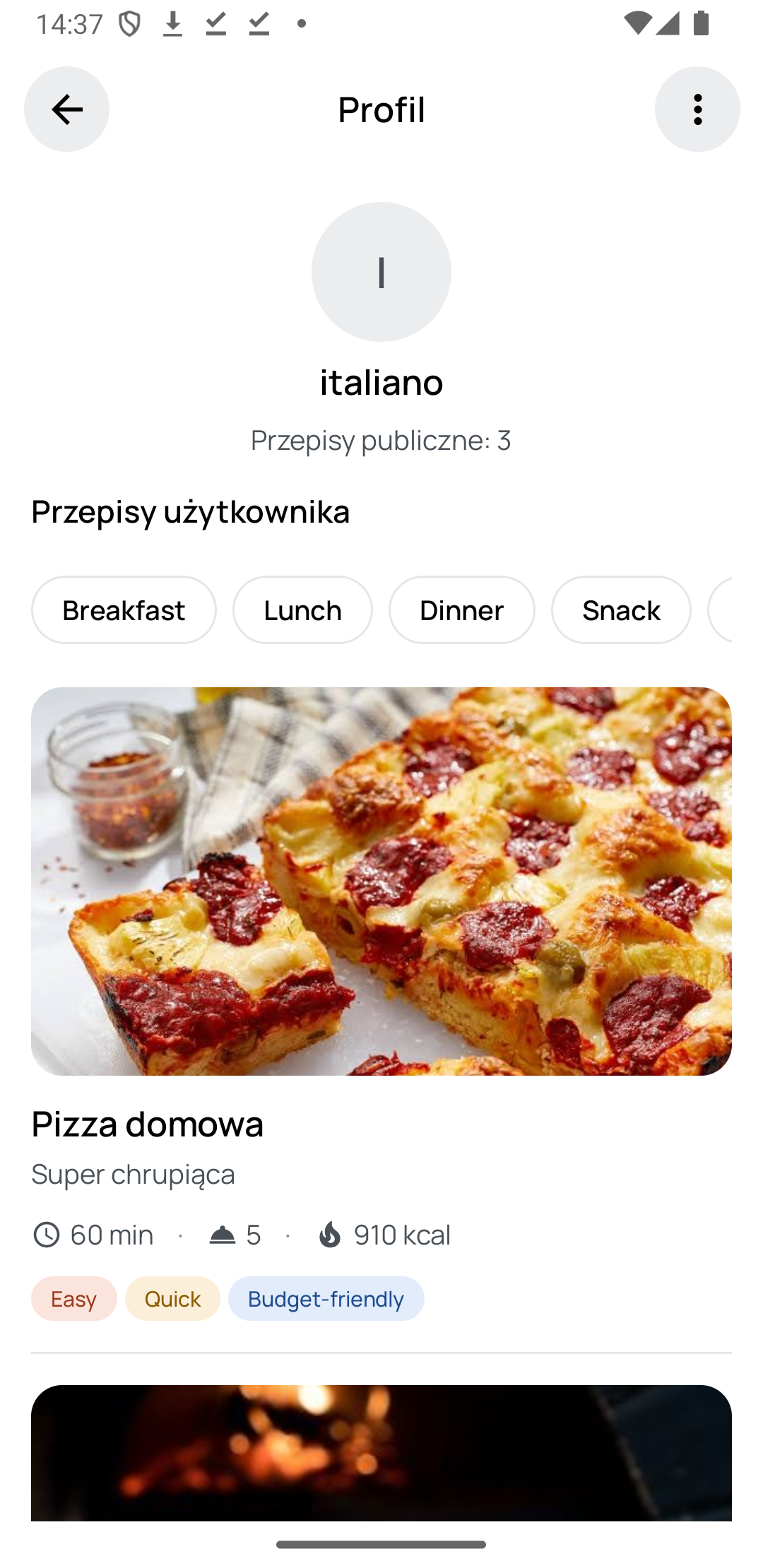 Profil publiczny użytkownika z jego przepisami